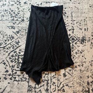 NWT Nordstrom Asymmetrical Black Satin Midi Skirt